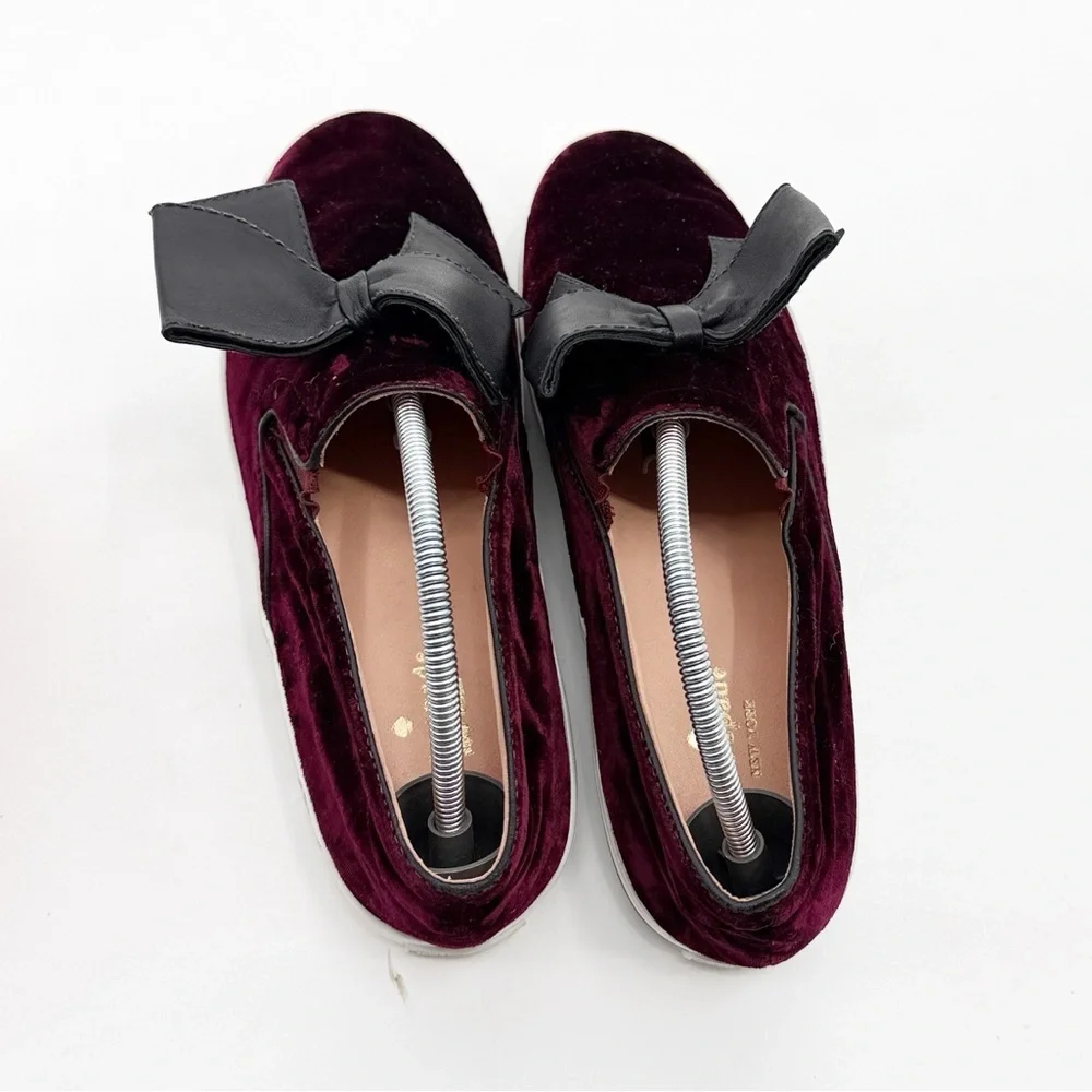 Kate Spade Delise Too Velvet Black Bow Slip On Sneakers Burgundy Wine Size 10